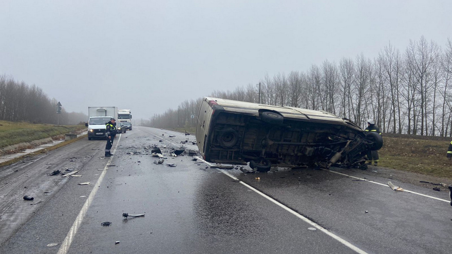 Микроавтобус перевернулся после смертельного столкновения с грузовиком на трассе под Воронежем