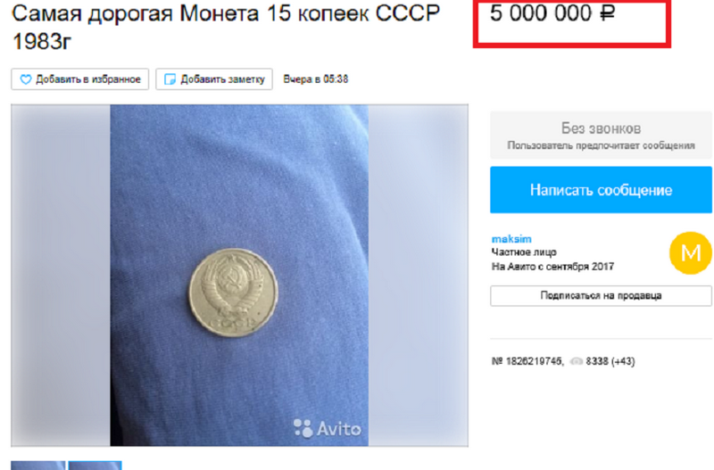За 5 миллионов рублей воронежец продает монету в 15 копеек
