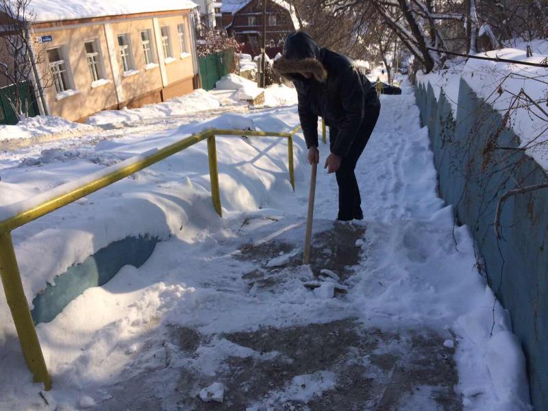 С помощью местных жителей: в Центральном районе Воронежа идут активные работы по очистке нагорных лестниц