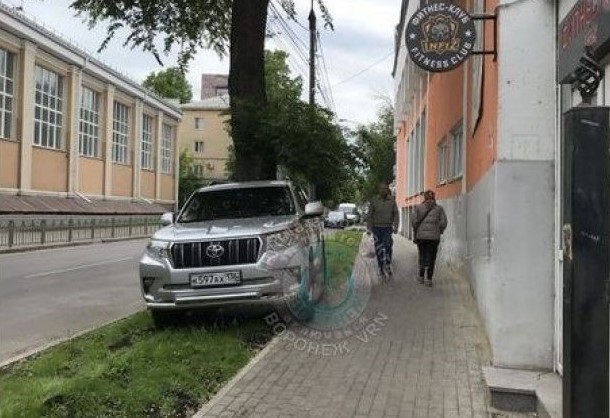 Автохам припарковал «Тойоту» в центре Воронежа прямо на газоне
