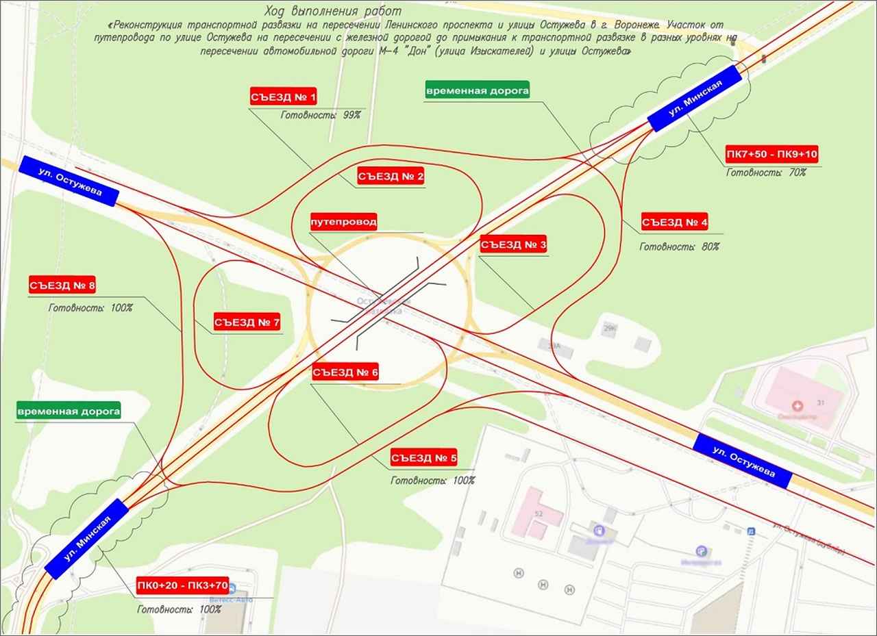 В Воронеже продолжается движение по «турбокольцу» на пересечении улиц Остужева и Минской