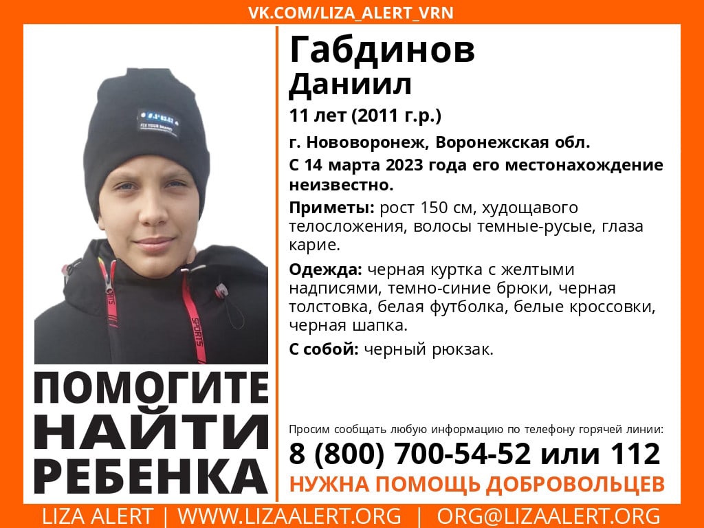 В Воронежской области объявили срочные поиски пропавшего 11-летнего мальчика
