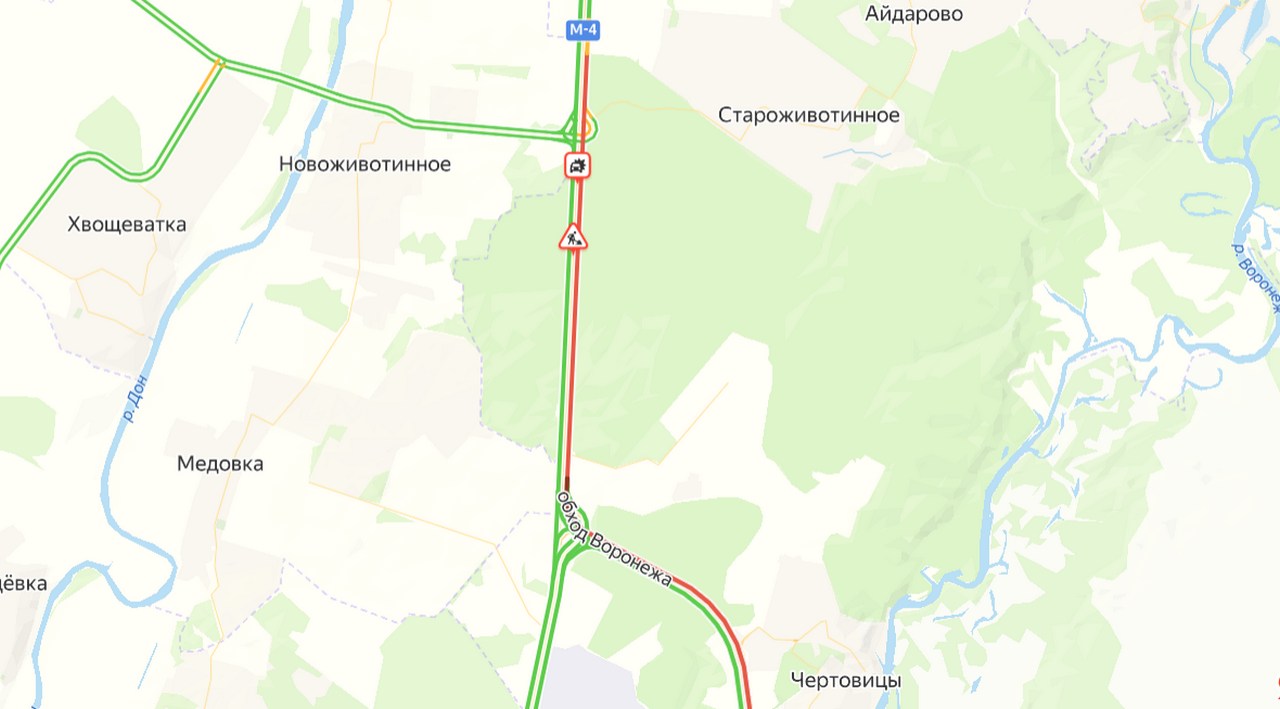 Пробка на трассе М4-«Дон» в Воронежской области достигла 10 км из-за ДТП с грузовиками