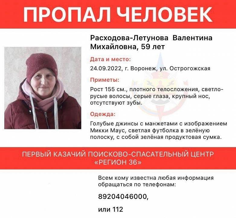В Воронеже волонтёры 10 дней ищут пропавшую без вести женщину