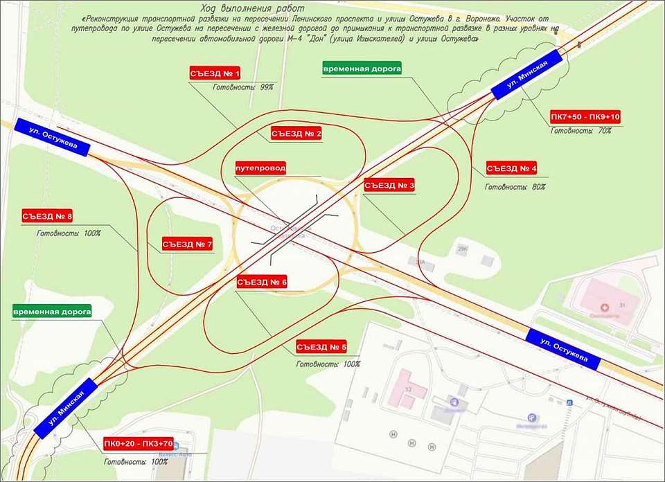 В Воронеже продолжается движение по «турбокольцу» на пересечении улиц Остужева и Минской