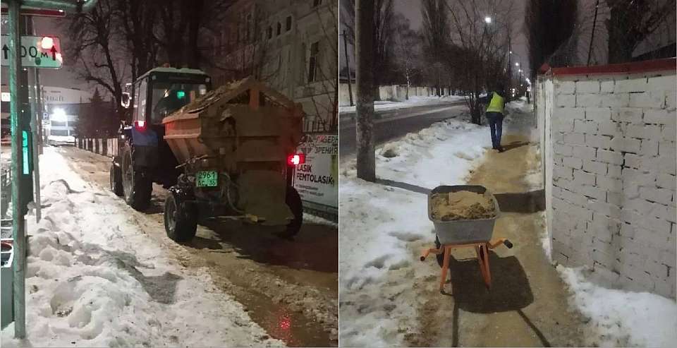 В ночь на 15 февраля в Воронеже продолжали убирать снег и откачивать воду