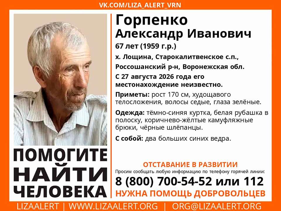 Пожилой мужчина в шлепанцах и камуфляже пропал в Россошанском районе