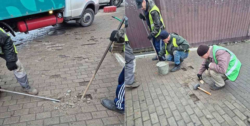 В Ленинском районе продолжаются работы по фрагментарному ремонту тротуаров