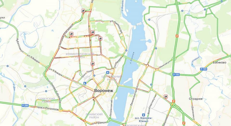 В Воронеже утром 13 марта наблюдались 10-балльные пробки