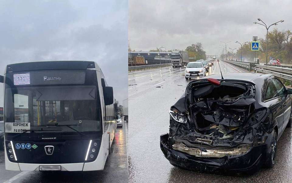 Фура врезалась в пассажирский автобус на подъезде к Воронежу 
