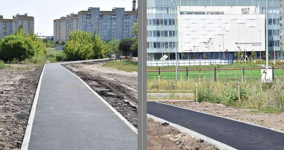 На территории Железнодорожного района Воронежа построили ещё один новый тротуар, ведущий к социальному объекту