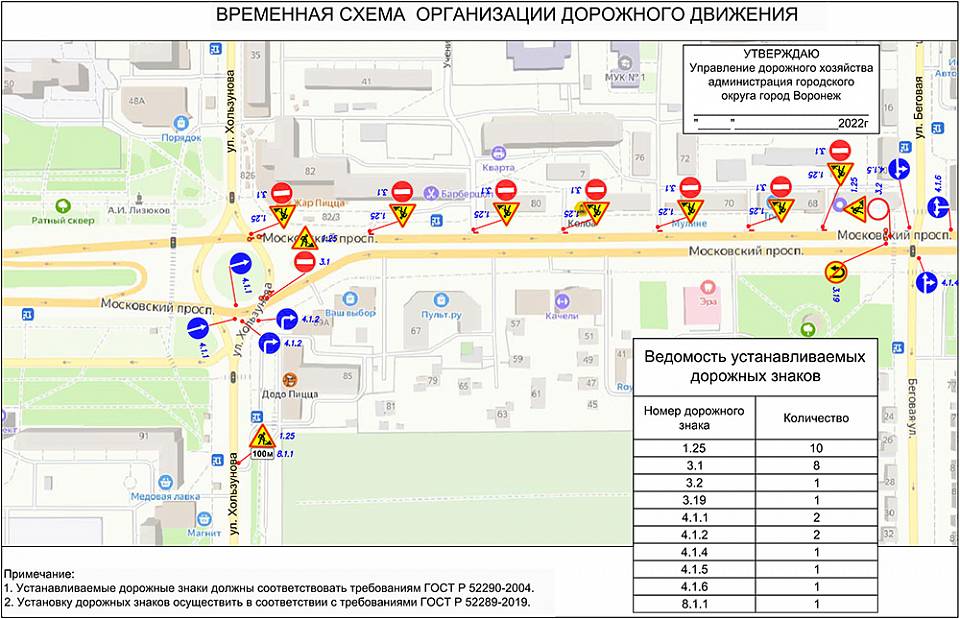 Временную схему движения на Московском проспекте обнародовала мэрия Воронежа