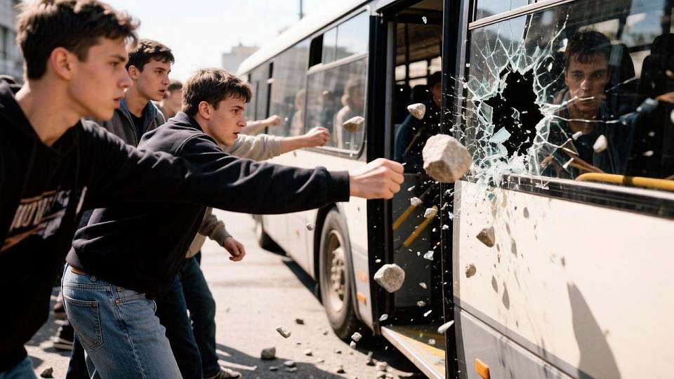 Подростки в Воронеже камнями разбили окно автобуса
