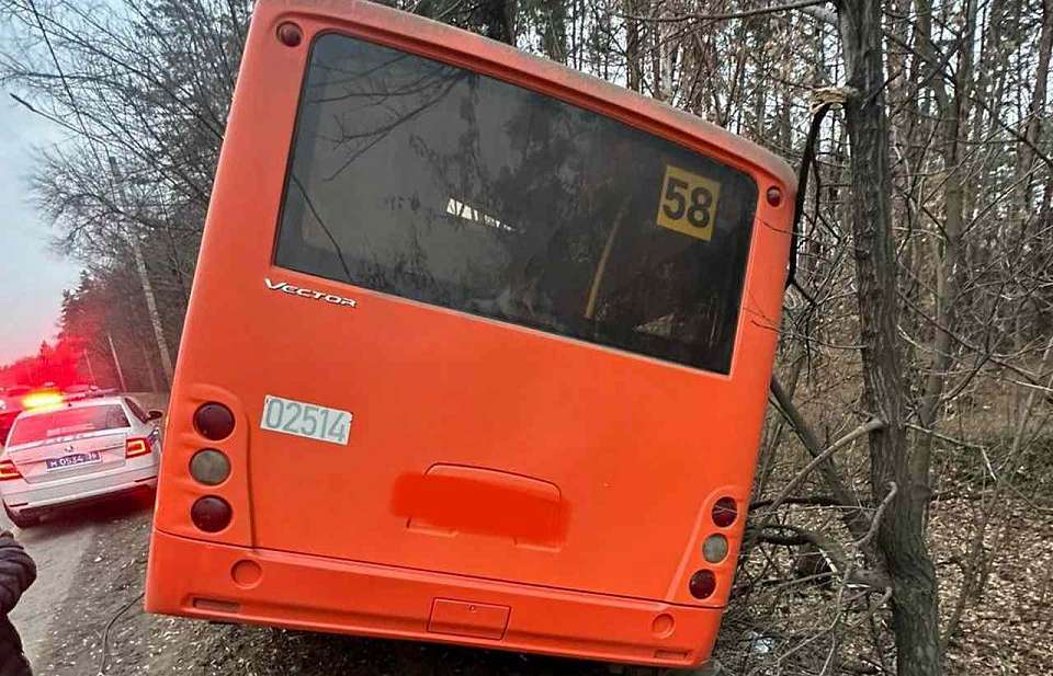 Маршрутный автобус в Воронеже вылетел в кювет и врезался в опору освещения